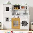 Babytronic Wooden Kitchen Playset for Kids, Interactive Play Kitchen with Lights & Sounds, Children Pretend Toy Kitchen Set with Faucet, Oven, Microwave, Kitchenware for Toddlers Ages 3+ (White), 31.5 x 9.8 x 32.9 inches