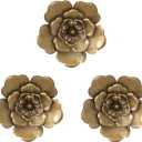 8 Inch Large Metal Flower Wall Art Multiple Layer Home Decor for Outdoor Home Garden Porch Patio Set of 3 (Gold))
