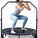 Foldable Mini Trampoline Load 330lbs, 40"/48" Rebounder Trampoline for Adults with Durable Bungee Band and Adjustable Foam Handle for Home Gym, Small Exercise Trampoline for Indoor or Garden Workout (Blue)