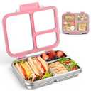 BABHAMNESS Stainless Steel Bento Lunch Box for Kids Adults, 3 Compartments Metal Bento Box with Transparent Lid & Silicone Container for Kids, Dishwasher-Safe, School & Travel, BPA-Free(Pink)