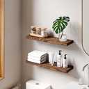 24'' Pine Wood Floating Shelves for Wall- Set of 2 - Rustic Wall Mounted Wooden Shelf for Stylish Home Dcor (Light Walnut, 24x6.5x1.25), 2pcs