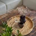 Gurfuy Extra Large Round Ottoman Table Tray with Handles - 19.7" Handmade Wicker Serving Hand Woven Tray for Farmhouse Decorative Oversized Coffee Table Trays Living Room Kitchen Counter Breakfast