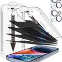EZ-GLAZ 4-Pack Screen Protector for iPhone 14 6.1 inch Black Privacy with Flawless Fit Kit + 2-Pack Camera Lens Protector, 15-Second Bubble-Free Installation, 9H Hardness, 12FT Military Grade Shatterproof, Scratch Resistant, Tempered Glass