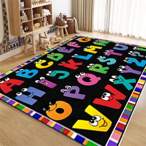 Kids Area Rug English Characters ABC and Math Symbols Learning Carpets, Lovely Black Foldable Large Area Rugs Perfect for Dining Room Bedside Kids Boys Bedroom Playroom Hallway, 3x5ft