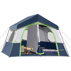 HIKERGARDEN 8 Person Tent for Camping Family Outdoor Cabin Tent, Dark Blue