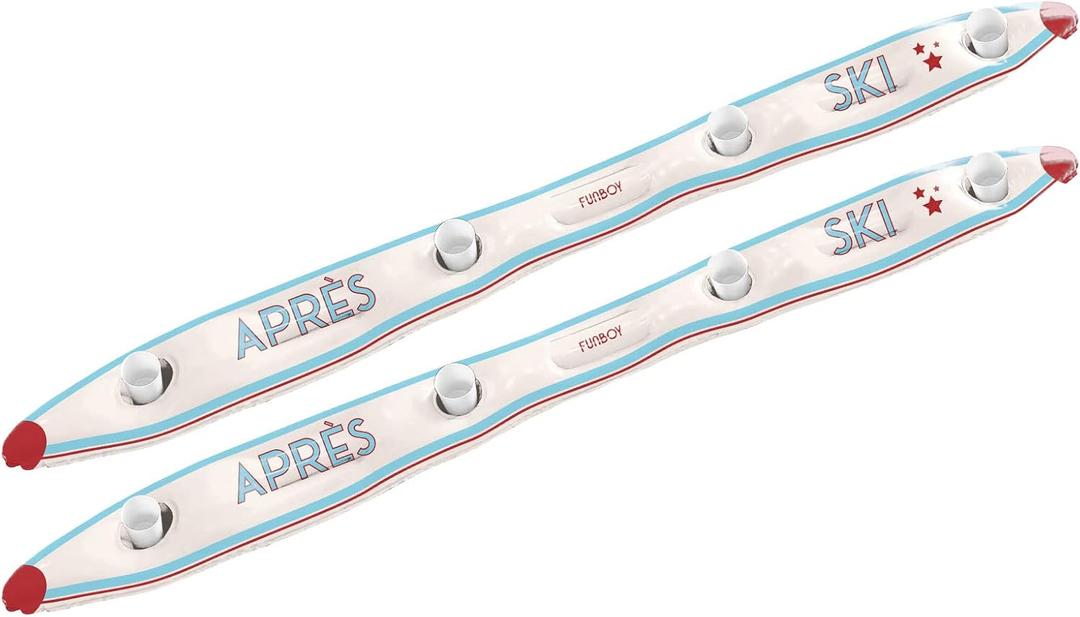 FUNBOY Plastic Inflatable Shot Board Ski, 4 Shot Capacity 6-feet Long, 4 Shot Cups Included, Apres Design, 2 Piece Set (White Apres Two Pack)