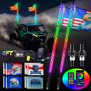 MICTUNING 2pc 4ft Spiral LED Whip Lights with 8 Flags, RF Remote & App Control, RGB Chasing Lighted Whips with Rocker Switch, Music Synced Whip Light for UTV ATV Polaris RZR Can-Am