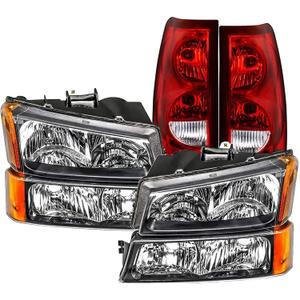 Headlight Tail Lights Assembly Combo Compatible with 03-06 Chevy Silverado Avalanche 1500 2500 3500 1500 HD 2500 HD,07 Chevy Silverado Classic Headlamp Rear Brake Lights, Driver and Passenger Side (Black Housing Amber Corner)