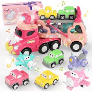 usrela Toys for 2 3 Year Old Girl Truck, 7-in-1 Carrier Truck with Light & Music, Toddler Girl Toys Age 2-4 3-5, Princess Toy Trucks for 2 + 3 + Year Old Girls Birthday, 13.07 x 4.37 x 6.46 inches