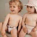 Baby Toddler Boy Swim Diaper Washable Waterproof Reusable Swim Pant Organic Seersucker Blue Stripe Swimsuit 2-3T UPF50