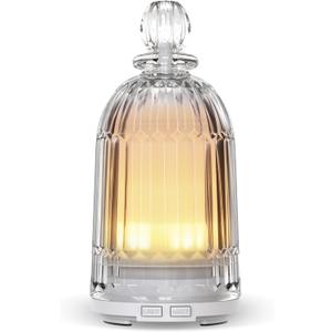 Glass Essential Oil Diffuser, Aroma Diffusers with Glass Cover & Plastic Reservoir Small Humidifiers with 7 Color LED Lights Auto-Off for Home Office Bedroom Yoga 120ml(White Bottom)