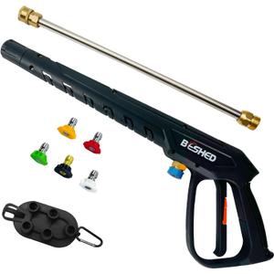 Durable Pressure Washer Gun Kit, Power Washer Gun with Replacement Extension Wand, M22 Fitting, 5 Spray Nozzle Tips, 37 Inch, 3000 PSI (Black)