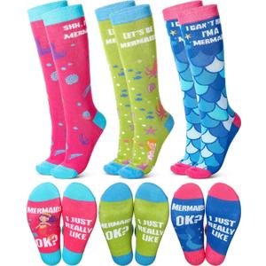 3 Pairs Winter Knee High Sock Gifts Fuzzy Novelty Funny Knee High Sock for Women Girls