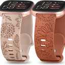Minyee 2 Packs Floral Engraved Band Compatible with Fitbit Versa 2/Fitbit Versa/Versa Lite Bands Women, Cute Soft Silicone Sunflower Dandelion Sport Designer Fancy Summer Strap for Versa 2 Smart Watch