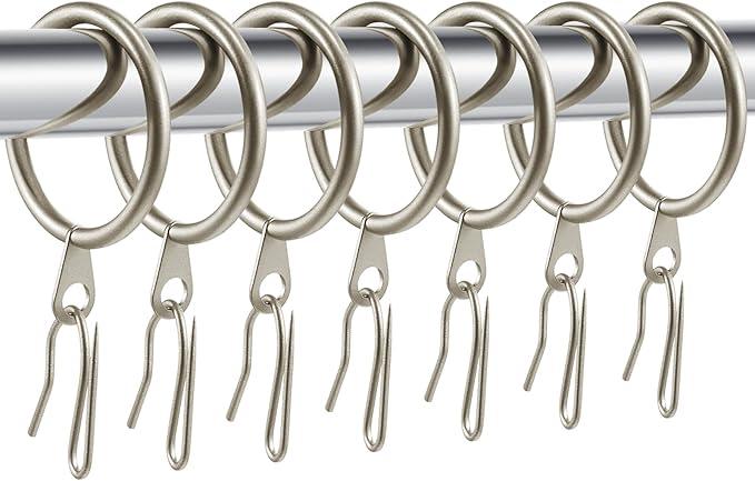 Hotop 30 Pcs Metal Drapery Curtain Rings 0.98/1.26/1.65 inch Interior Diameter and 30 Pcs Hanging Curtain Drapery Pin Hooks for Window Door Shower(Champagne Gold,25mm)