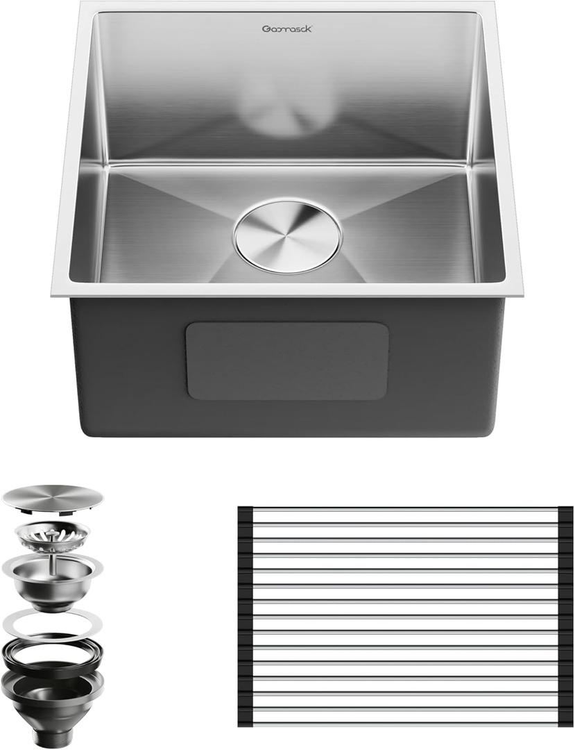 Kitchen Sink 17 In,Bar Sink,Workstation Sink,SUS304 Stainless Steel Kitchen Sink,Undermount Bar Sink,Drop In Nano Sink,Rectangle Brushed Nickel Kitchen Sink,17x19x9 In