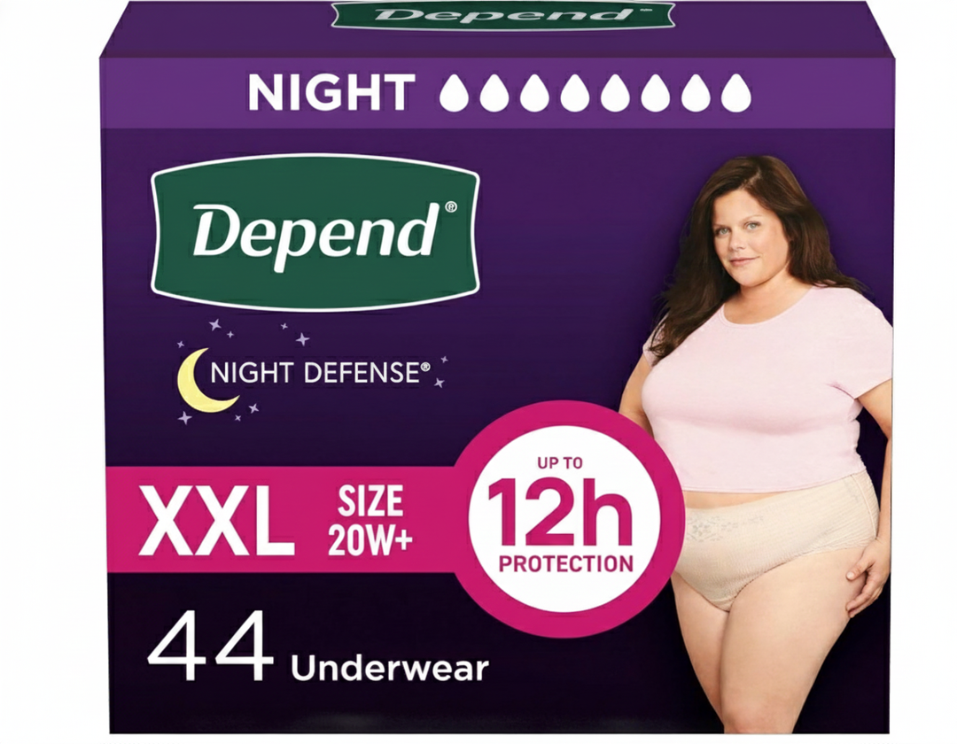 Depend Night Defense Adult Diapers, Incontinence & Postpartum Bladder Leak Underwear for Women, Disposable, Overnight, 2X-Large, Blush, 44 Count