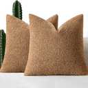 MIULEE 20x20 Inch Decorative Pillow Covers for Couch Bed Set of 2 Textured Boucle Neutral Throw Pillows Brown Accent Solid Cushion Vintage Pillowcase Cozy Soft Sofa Livingroom Home Decor