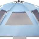 Easthills Outdoors Instant Shader Dark Shelter XL Beach Tent 99" Wide for 4-6 Person Sun Shelter UPF 50+ with Extended Zippered Porch Sky Blue