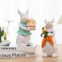PEACELOVER Easter Bunny Figurines Hand Painted, Resin Bunny Statues Weather Resistant, 4.72 Rabbit Statue Decor Tabletop Ornament Set of 2 with Carrots and Eggs(White Set)