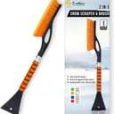 EcoNour 27" Aluminum Ice Scrapers for Car Windshield | Car Snow Scraper Window and Snow Brush with Ergonomic Foam Grip Winter Accessories (Orange)