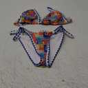 BIKINX Womens Swimsuits Sexy Thong Micro Bikini Ditsy Floral Two Piece Sets Bathing Suit Color Block Bandeau Swim Top (4-6, 2pcs Triangle Blue8)