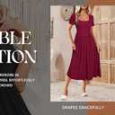 Newshows Summer Dresses for Women 2024 Casual Short Sleeve Square Neck Flowy Midi Formal Wedding Guest Business Work Teacher Dresses(Wine Red, M)