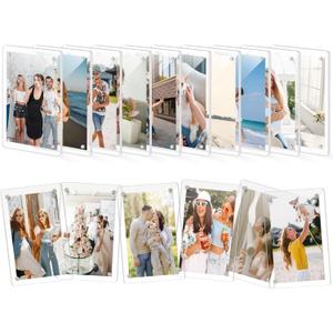 DomeStar Magnetic Acrylic Picture Frame 2.4 x 3.5 Inch, 16 Pack Double-Sided Photo Holder for Refrigerator, Locker, or Metal Cabinet, Fits Instant Photo, Mini Film, Notes & Pictures