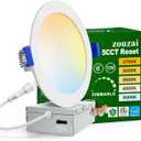 zouzai 1 Pack 6 Inch 5CCT Ultra-Thin LED Recessed Ceiling Light with Junction Box, 2700K/3000K/3500K/4000K/5000K Selectable, 12W Eqv 110W,Dimmable, led can Lights- ETL and Energy Star Certified