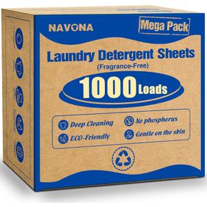 1000 Loads Mega Pack Laundry Detergent Sheets, Eco-friendly Laundry Sheets, Powerful Cleaning, Suitable for Homes, Dorms, and Apartments- [Fragrance-Free]