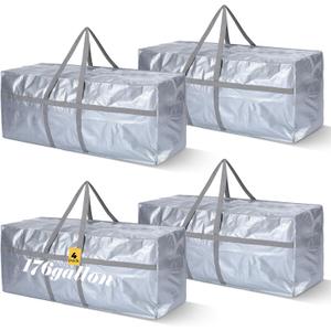 4 Pcs 176 Gallon Extra Large Moving Bags Heavy Duty Storage Bag with Strong Zipper Handle Foldable XXL Jumbo Storage Tote Packing Moving Box for College Dorm Travel Cloth Duffle (Silver)