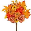 GENMOUS Fall Decor - 2 Pcs Artificial Fall Flowers, Fake Flowers for Autumn, Faux Fall Floral Arrangements Stems Maple Leaf for Home Fall Wedding Bouquet Table Centerpieces Thanksgiving Decoration