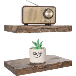 BGMG Wood Floating Shelves for Wall 12 inch Set of 2,Distressed Rustic Wooden Wall Mount Shelves for Bathroom Living Room Bedroom Kitchen Farmhouse-12x6.7x1.25 inch-Walnut