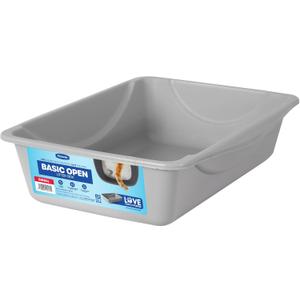 Petmate Basic Open Cat Litter Pan, Multidirectional Easy to Clean Plastic Litter Box, Gray, Made in USA, 14.5" x 10.5" x 3.5", Small Recommended for Kittens and Small Cats (Blue Mesa/ Mouse Gray)