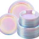 Supernal 120 Pcs Iridescent Sparkle Plastic Plates, Disposable Plates for Party Valentine's Day Mother's Day and Easter, Clear Neon Rainbow Plastic Plates, 60 Pcs Dinner Plates and 60 Pcs Dessert Plates