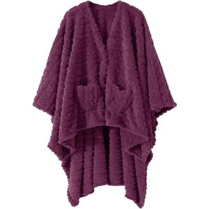Wearable Blanket Poncho Cape Wrap for Adult, Cozy Sherpa Fleece Pocketed Shawl TV Throw Blankets for Office and Lounge(Purple,58'' x 64'')
