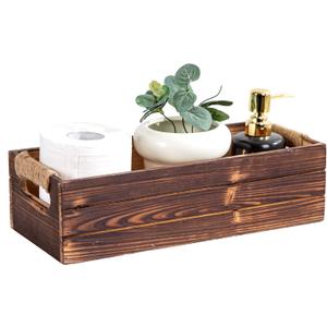 TIMRIS Rustic Wooden Box, Toilet Paper Holder, Farmhouse Bathroom Decor, Toilet Tank Basket, Decorative Storage Container (Rustic Brown)