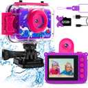 Pool Toy & Kids Underwater Camera - 99FT Waterproof Kid Action Camera 1080P Video&20MP Photo with Flip Lens, Includes 32GB Card for Diving Swimming Beach Snorkeling,Birthday Gift for Girls - GKTZ (Dark purple)