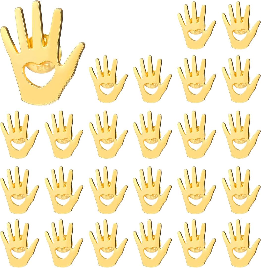 Foilswirl 25 Pcs Employee Appreciation Gifts Bulk Gold Hand Lapel Pin Volunteer Appreciation Gift Recognition Gifts for Social Worker Nurse Coworkers (Hollow Style)