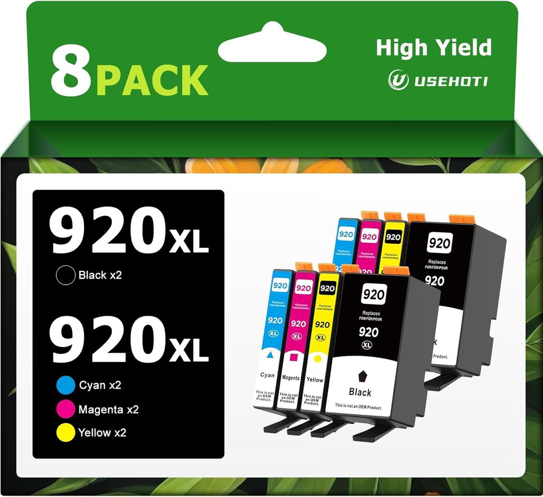 920 920XL Ink Cartridges Combo Pack Compatible with HP 920 / 920XL, for HP OfficeJet 6000 6500 6500A 7000 7500 7500A Printers, 8 Pack (2 Black, 2 Cyan, 2 Magenta, 2 Yellow)