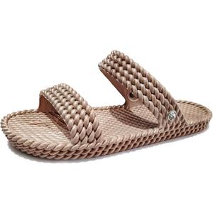 LAVAU Slip on Open Toe Slide Sandals for Women with Two Strap 1501-Tan-8