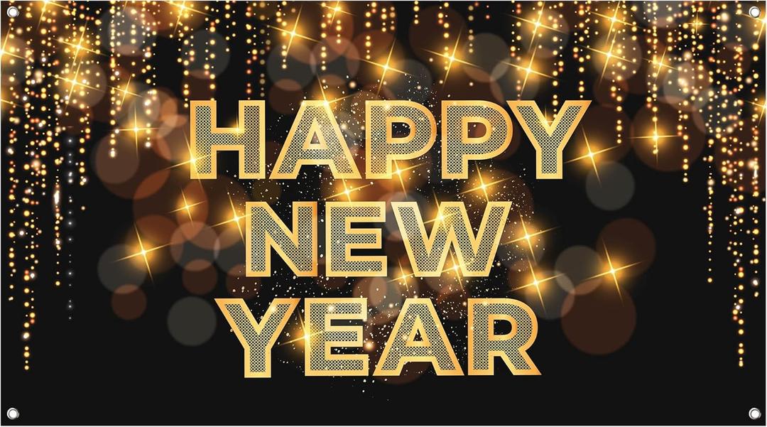 KatchOn, XtraLarge Happy New Year Banner - 72 x 44 Inch | Happy New Year Backdrop for New Years Decorations 2026 | NYE Eve Banner for NYE Decorations 2026 | New Years Eve Party Supplies 2026 (Glitter Black)