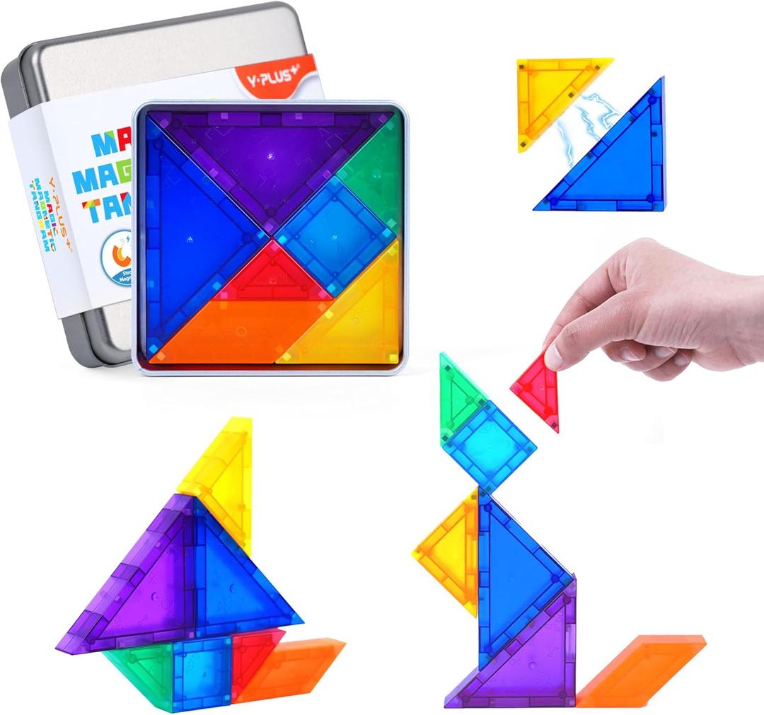 YPLUS Mini Magnetic Tiles Travel Magnetic Blocks Building Toys, 700 Shapes 3D Magnet Tangrams Puzzle, Toddlers Montessori Road Trip Toys STEM Educational Activity for Kids 4-8, 8-12