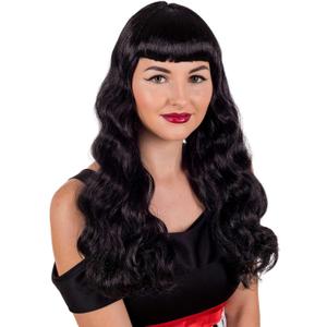 fun shack Womens 1950s Wig Retro Rock n Roll Vintage Long Black Wavy Hair Accessory, One Size