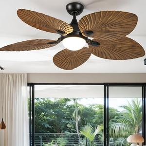 DWVO 52" Ceiling Fans with Lights, Tropical Ceiling Fan with Lights and remote, LED Tri-Color Temperature, Reversible 6 Speeds w/Quiet DC Motor for Living Room, Dining Room, Bedroom, No Glass Lid
