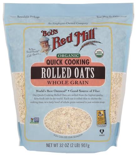 Bob's Red Mill Organic Quick Cooking Rolled Oats, 32oz (Pack of 4) - Non GMO, Whole Grain, Vegan, Kosher Best By: 08 DEC 2027