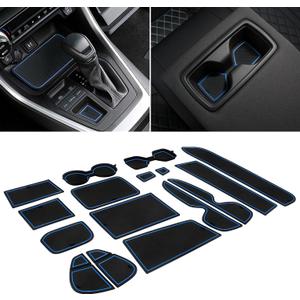 for Toyota RAV4 Accessories 2025 2024 2023 2022 2021 2020 2019 and 2021-2025 RAV4 Prime Custom Fit Cup Holder Center Console and Door Pockets Mat Pad (17Pcs Set, Blue Trim)