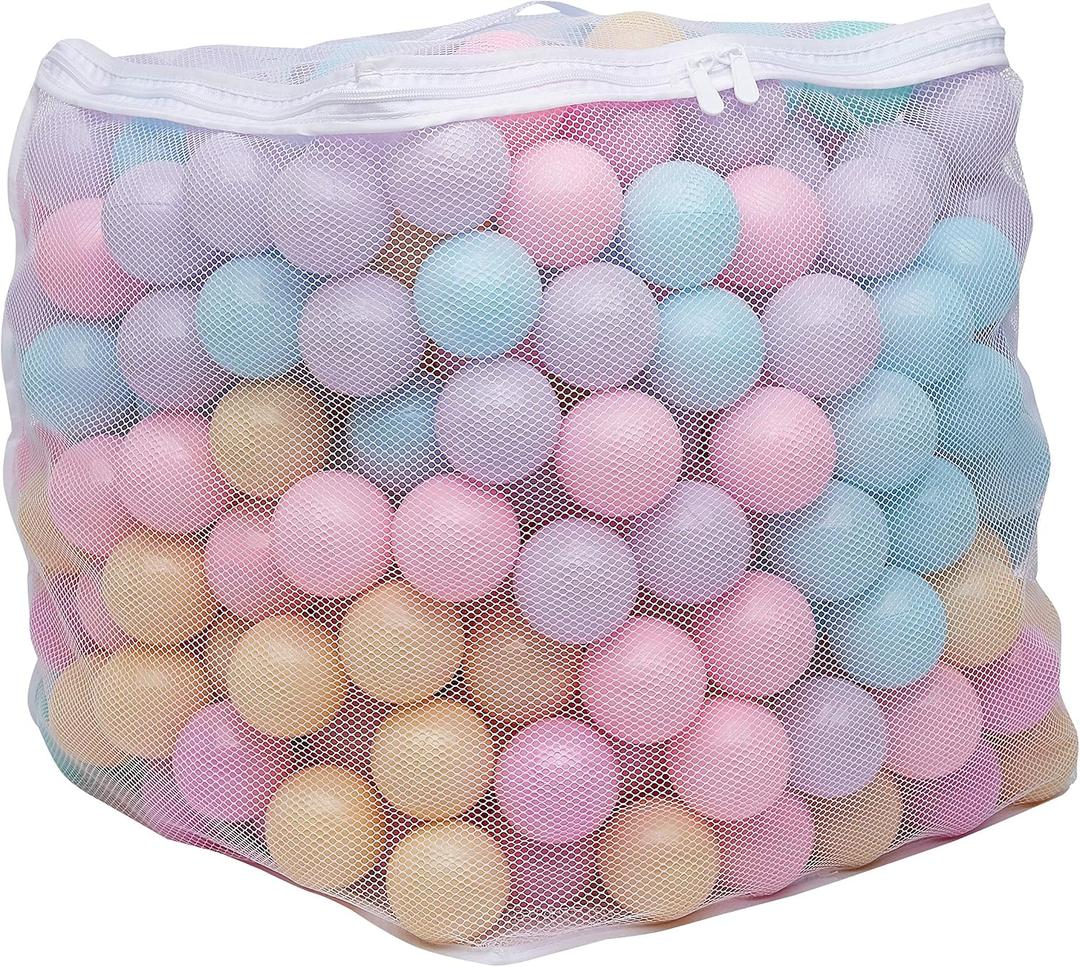 Amazon Basics BPA-Free Ball Pit Balls with Storage Bag, Crush-Proof Plastic for Toddlers Kids 12+ Months Play, 6 Pastel Colors, Pack of 400