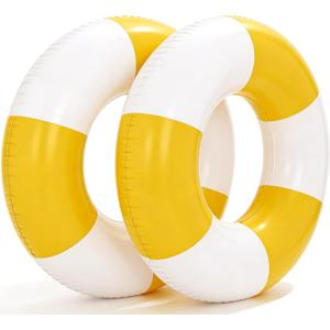 2PCS 37" Inflatable Pool Floats for Adult Striped Swim Ring Pool Floaties Inflatable Swimming Pool Raft Party Water Summer Beach Lounger Float Party Supplies