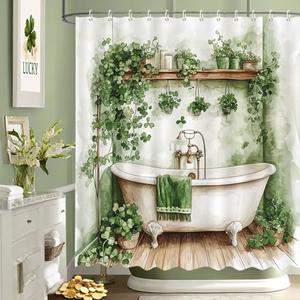 MEHOFOND St. Patrick's Day Shower Curtain Green St Patrick Shower Curtain for Bathroom Lucky Shamrock Bathroom Decor Irish Clover Farmhouse Bathtub Decor Fabric Waterproof Bath Curtain 72x72 Inch